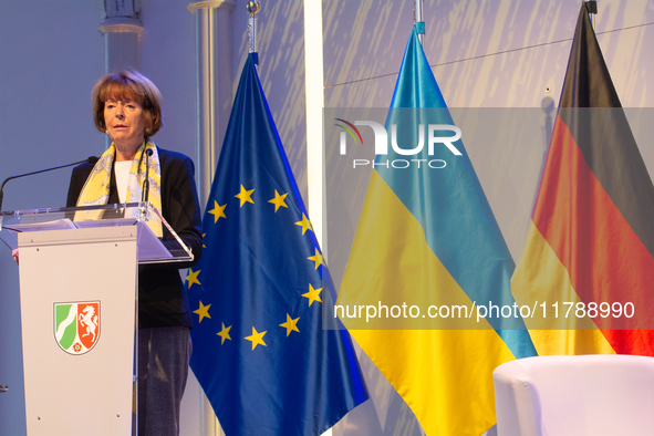 Henriette Reker, the mayor of Cologne, speaks during the opening of the Ukraine Conference of NRW at Flora Hall in Cologne, Germany, on Nove...