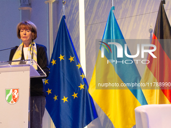 Henriette Reker, the mayor of Cologne, speaks during the opening of the Ukraine Conference of NRW at Flora Hall in Cologne, Germany, on Nove...