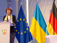 Henriette Reker, the mayor of Cologne, speaks during the opening of the Ukraine Conference of NRW at Flora Hall in Cologne, Germany, on Nove...