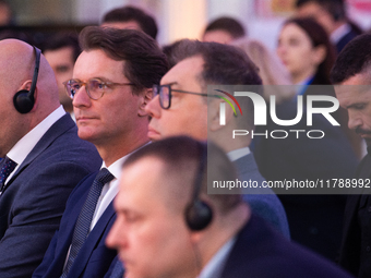 Hendrik Wust, NRW state minister president, and Oleksii Makeiev, Ukraine's Ambassador to Germany, attend the opening of the Ukraine Conferen...