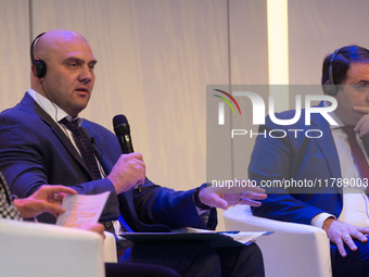 Serhiy Lysak, Governor of Dnipropetrovsk Oblast, speaks during the opening of the Ukraine Conference of NRW at Flora Hall in Cologne, German...