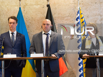 Hendrik Wust, the NRW state minister president, Serhiy Lysak, the governor of Dnipropetrovsk Oblast of Ukraine, and Henriette Reker, the may...