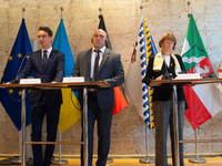 Hendrik Wust, the NRW state minister president, Serhiy Lysak, the governor of Dnipropetrovsk Oblast of Ukraine, and Henriette Reker, the may...