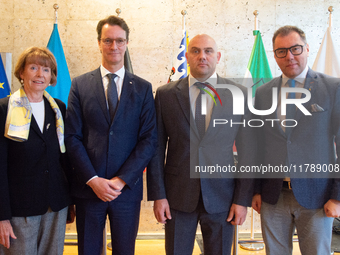 Hendrik Wust, the NRW state minister president, Serhiy Lysak, the governor of Dnipropetrovsk Oblast of Ukraine, Henriette Reker, the mayor o...