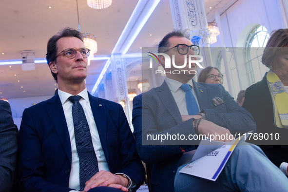 Hendrik Wust, NRW state minister president, and Oleksii Makeiev, Ukraine's Ambassador to Germany, are present during the opening of the Ukra...