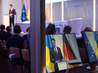 Hendrik Wust, NRW state minister president, speaks during the opening of the Ukraine Conference of NRW at Flora Hall in Cologne, Germany, on...