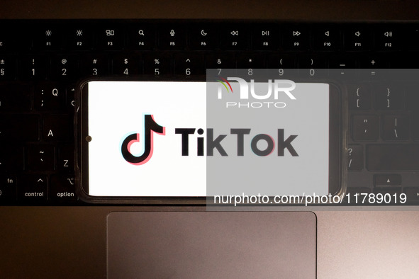 The TikTok logo displays on a smartphone screen in this photo illustration in Athens, Greece, on November 18, 2024. The Canadian government...