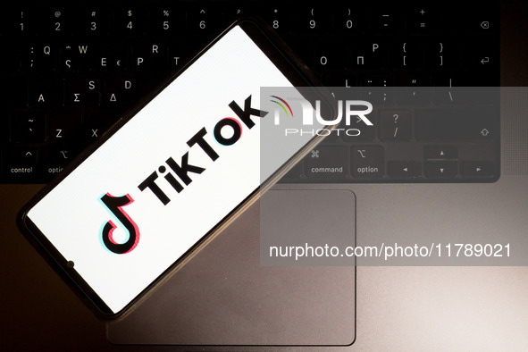 The TikTok logo displays on a smartphone screen in this photo illustration in Athens, Greece, on November 18, 2024. The Canadian government...