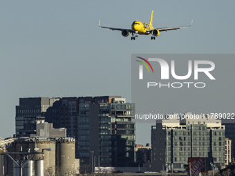 Spirit Airlines Airbus A320NEO aircraft spotted flying, landing and taxiing at LaGuardia airport. The iconic yellow A320 neo passenger airpl...