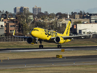 Spirit Airlines Airbus A320NEO aircraft spotted flying, landing and taxiing at LaGuardia airport. The iconic yellow A320 neo passenger airpl...