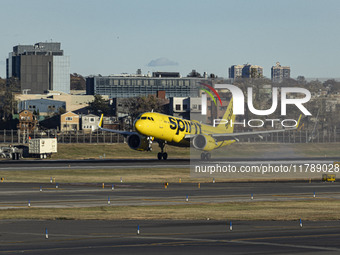 Spirit Airlines Airbus A320NEO aircraft spotted flying, landing and taxiing at LaGuardia airport. The iconic yellow A320 neo passenger airpl...