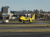 Spirit Airlines Airbus A320NEO aircraft spotted flying, landing and taxiing at LaGuardia airport. The iconic yellow A320 neo passenger airpl...