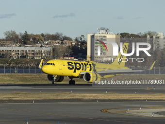 Spirit Airlines Airbus A320NEO aircraft spotted flying, landing and taxiing at LaGuardia airport. The iconic yellow A320 neo passenger airpl...