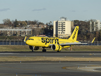 Spirit Airlines Airbus A320NEO aircraft spotted flying, landing and taxiing at LaGuardia airport. The iconic yellow A320 neo passenger airpl...