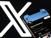 An editorial image shows an iPhone screen displaying Mark Zuckerberg's personal account on the X social network platform. The X logo appears...