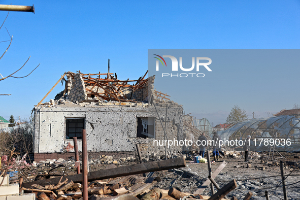 A house is damaged by a Russian missile strike in the Odesa region, Ukraine, on November 17, 2024. In the recent massive attack, Russian tro...