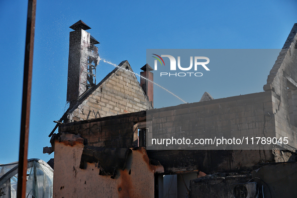 A burnt-out house is pictured after a large-scale Russian missile strike in the Odesa region, Ukraine, on November 17, 2024. In the recent m...