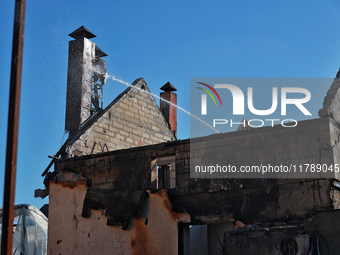 A burnt-out house is pictured after a large-scale Russian missile strike in the Odesa region, Ukraine, on November 17, 2024. In the recent m...