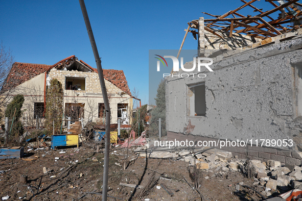 Houses are damaged by a large-scale Russian missile strike in the Odesa region, Ukraine, on November 17, 2024. In the recent massive attack,...