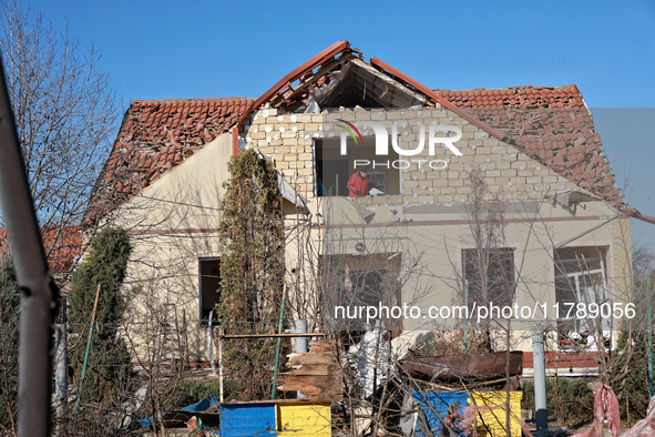 A house is damaged by a large-scale Russian missile strike in the Odesa region, Ukraine, on November 17, 2024. In the recent massive attack,...