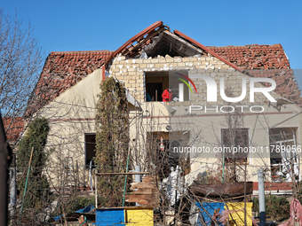 A house is damaged by a large-scale Russian missile strike in the Odesa region, Ukraine, on November 17, 2024. In the recent massive attack,...