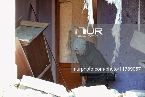 A woman is in a room of a house damaged by a large-scale Russian missile strike in Odesa region, Ukraine, on November 17, 2024. In the recen...