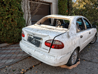 A car is damaged by a large-scale Russian missile strike in the Odesa region, Ukraine, on November 17, 2024. In the recent massive attack, R...