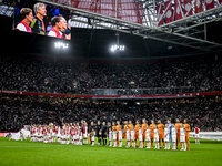 The teams line up during the match between Ajax Legends and Real Madrid Legends at the Johan Cruijff ArenA for the Dutch Eredivisie season 2...