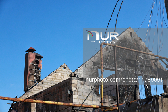 A burnt-out house is pictured after a large-scale Russian missile strike in the Odesa region, Ukraine, on November 17, 2024. In the recent m...