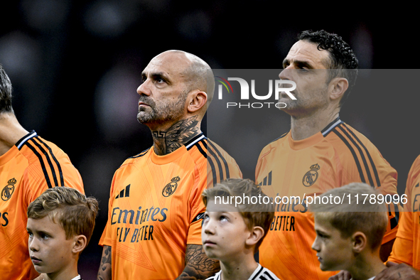 Real Madrid CF legend player Raul Bravo and Real Madrid CF legend player Antonio Nunez participate in the match between Ajax Legends and Rea...