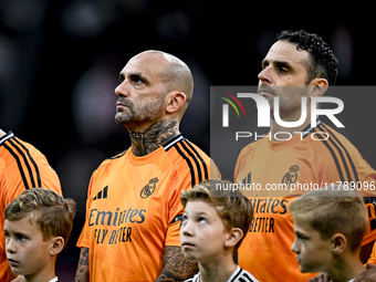 Real Madrid CF legend player Raul Bravo and Real Madrid CF legend player Antonio Nunez participate in the match between Ajax Legends and Rea...