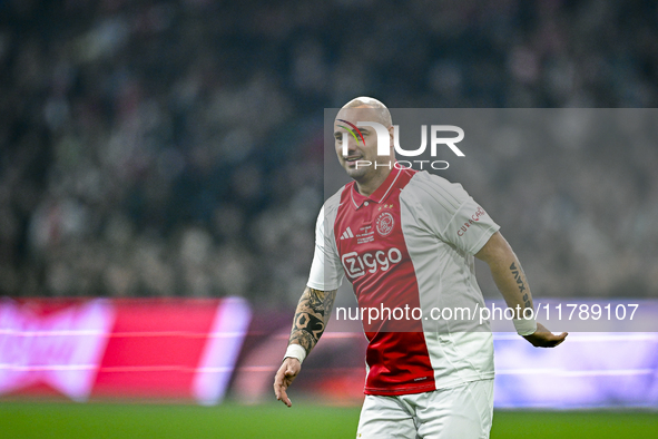 AFC Ajax Amsterdam legend Wesley Sneijder plays during the match between Ajax Legends and Real Madrid Legends at the Johan Cruijff ArenA in...