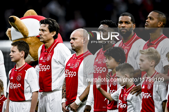 AFC Ajax Amsterdam legend players Ryan Babel, Clarence Seedorf, Wesley Sneijder, and Jari Litmanen participate in the match between Ajax Leg...