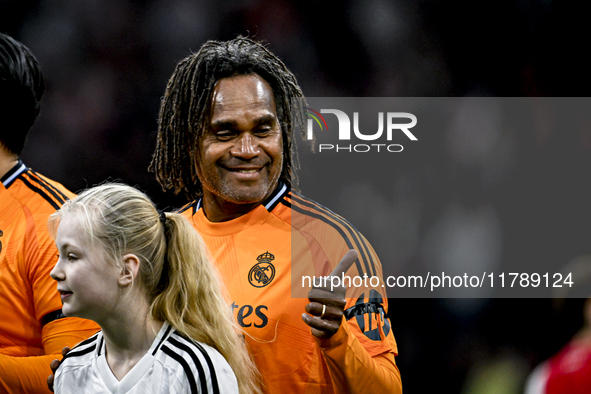 Real Madrid CF legend player Christian Karembeu participates in the match between Ajax Legends and Real Madrid Legends at the Johan Cruijff...