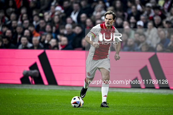 AFC Ajax Amsterdam legend Ronald de Boer participates in the match between Ajax Legends and Real Madrid Legends at the Johan Cruijff ArenA f...