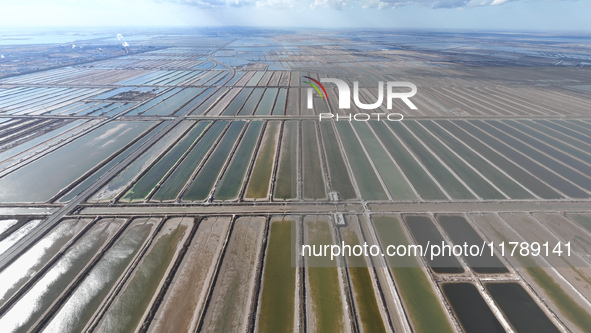 An aerial view of a salt field in Cangzhou, China, on November 18, 2024. 