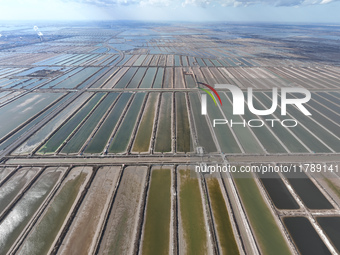 An aerial view of a salt field in Cangzhou, China, on November 18, 2024. (