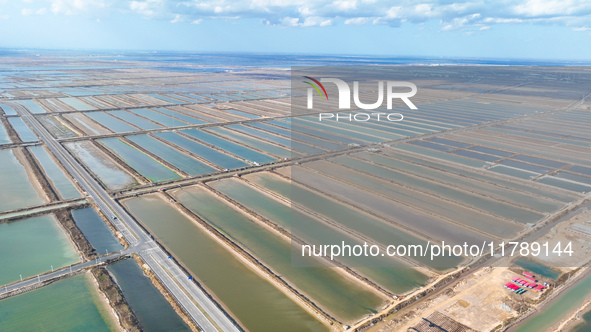 An aerial view of a salt field in Cangzhou, China, on November 18, 2024. 