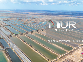 An aerial view of a salt field in Cangzhou, China, on November 18, 2024. (