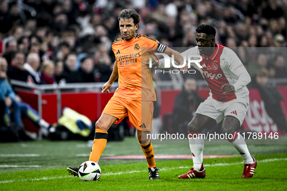 Real Madrid CF legend Luis Milla and AFC Ajax Amsterdam legend Clarence Seedorf participate in the match between Ajax Legends and Real Madri...