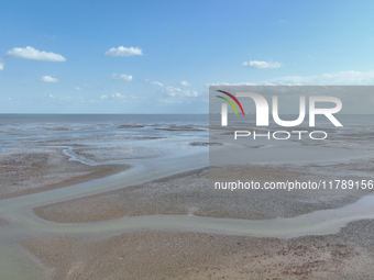 An aerial view of a salt field in Cangzhou, China, on November 18, 2024. (