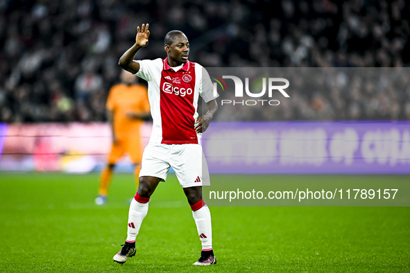 AFC Ajax Amsterdam legend Kiki Musampa participates in the match between Ajax Legends and Real Madrid Legends at the Johan Cruijff ArenA for...