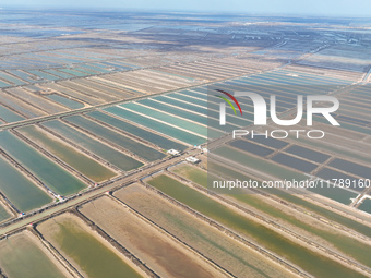 An aerial view of a salt field in Cangzhou, China, on November 18, 2024. (