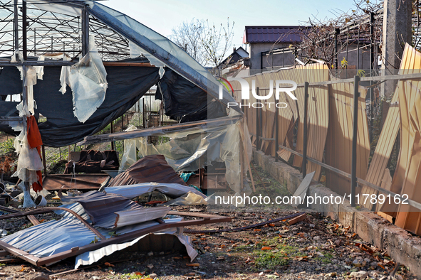 A greenhouse damaged by a Russian missile strike is on the premises of a private house in the Odesa region, southern Ukraine, on November 17...