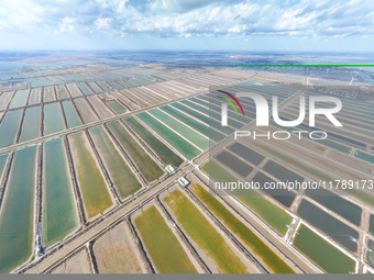 An aerial view of a salt field in Cangzhou, China, on November 18, 2024. (