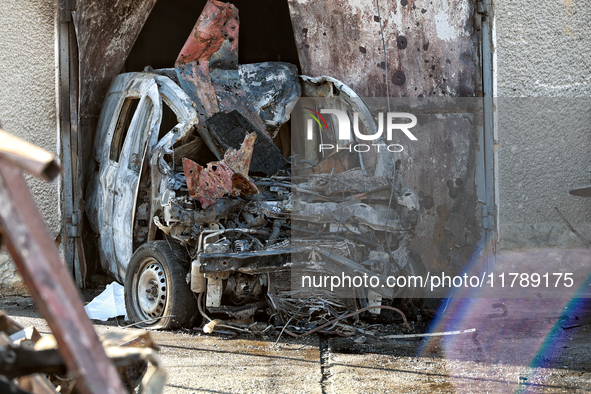 A burnt-out car is pictured after a large-scale Russian missile strike in the Odesa region, Ukraine, on November 17, 2024. In the recent mas...