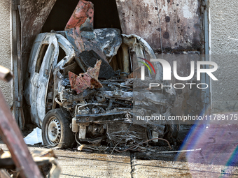 A burnt-out car is pictured after a large-scale Russian missile strike in the Odesa region, Ukraine, on November 17, 2024. In the recent mas...