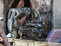 A burnt-out car is pictured after a large-scale Russian missile strike in the Odesa region, Ukraine, on November 17, 2024. In the recent mas...