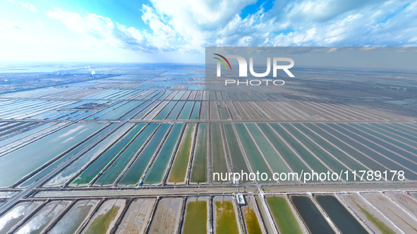 An aerial view of a salt field in Cangzhou, China, on November 18, 2024. 