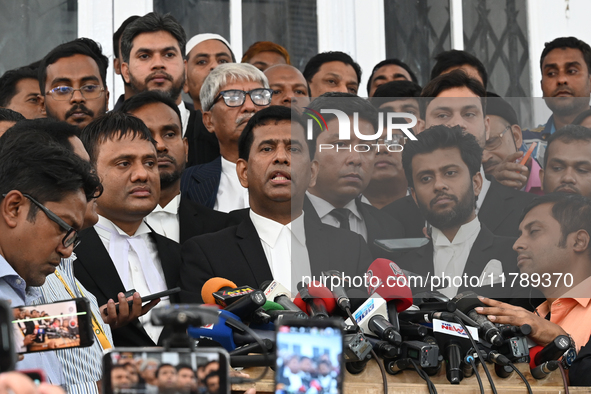 Chief prosecutor of Bangladesh's International Crimes Tribunal (ICT), Mohammad Tajul Islam, addresses the media outside the ICT court in Dha...